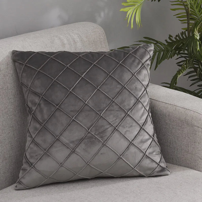 Dark Gray Velvet Plaid Cushion