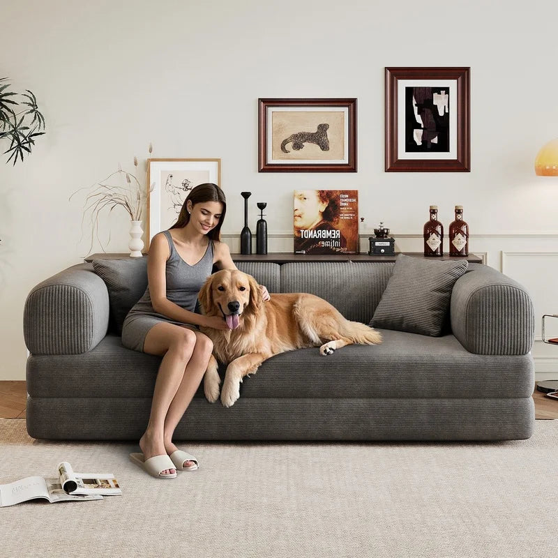 Grey Corduroy Convertible Sofa Bed