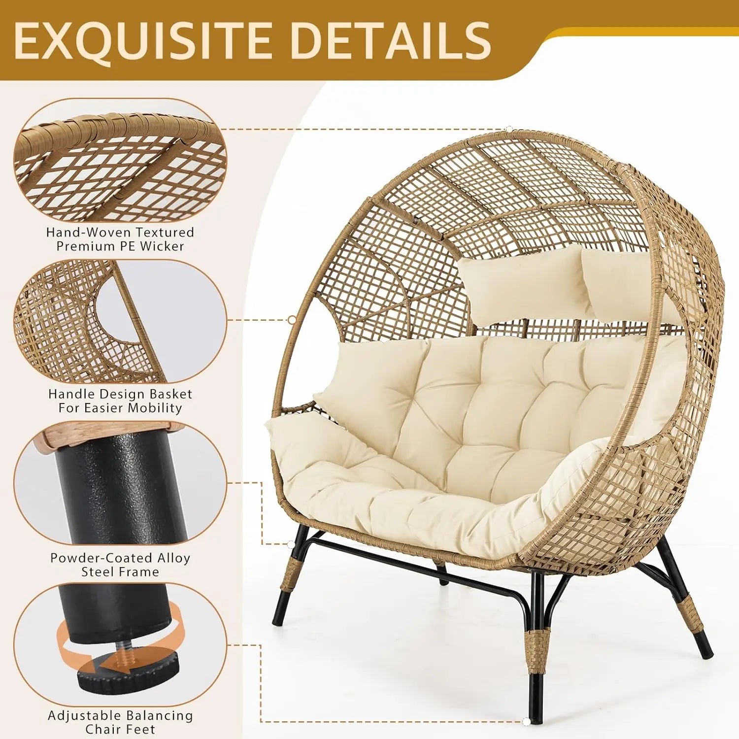 Double Egg Wicker Loveseat