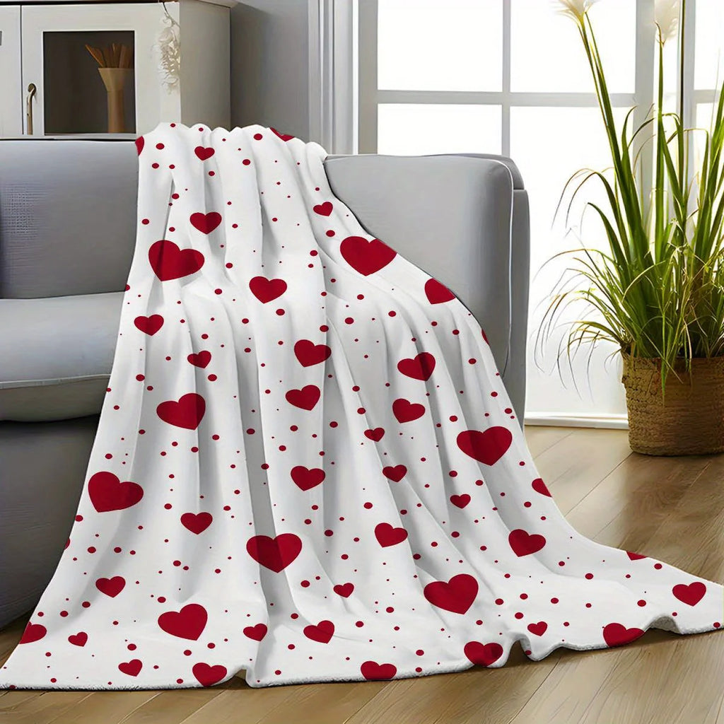 Cozy Heart-Print Plush Blanket