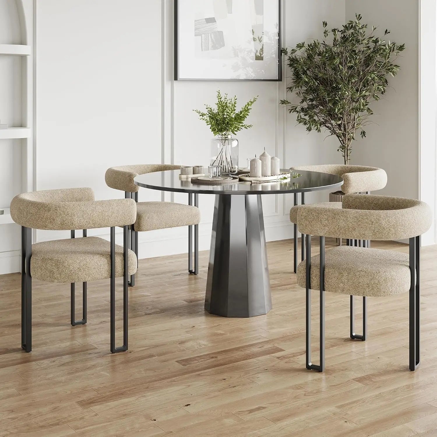 Bouclé Fabric Dining Armchairs Set