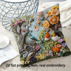 Embroidered Bird Floral Pillow Cover