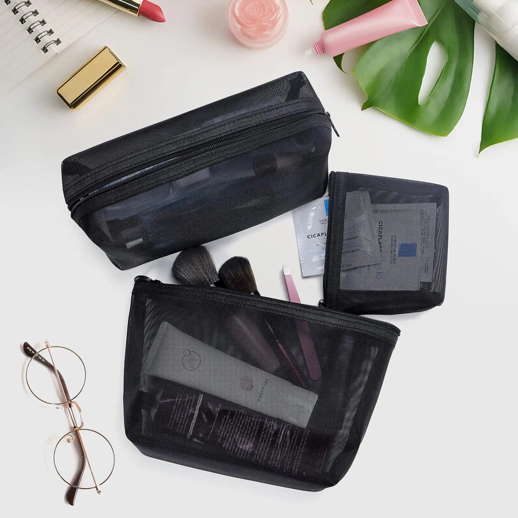 3-Pack Mesh Cosmetic Pouches