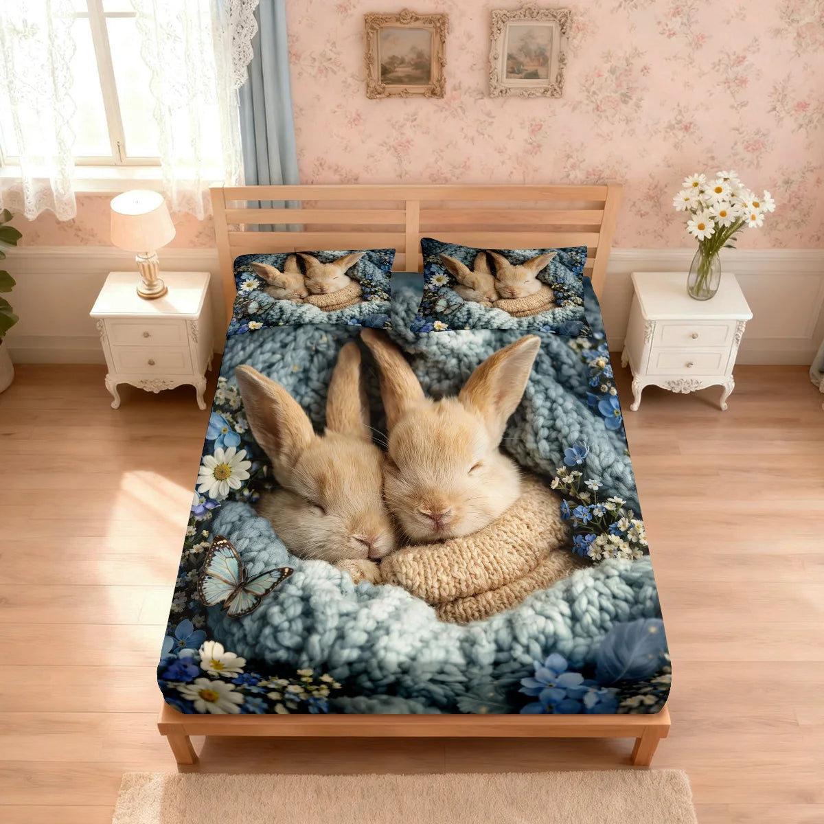 Cute Sleeping Rabbit Bed Set