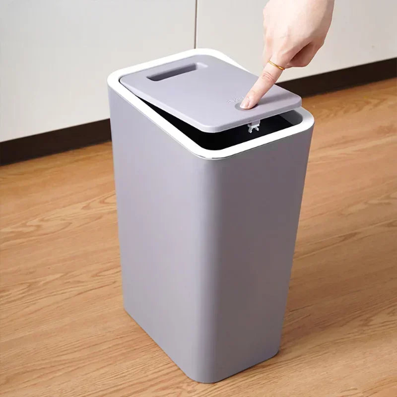 Small Press-Lid Bathroom Bin