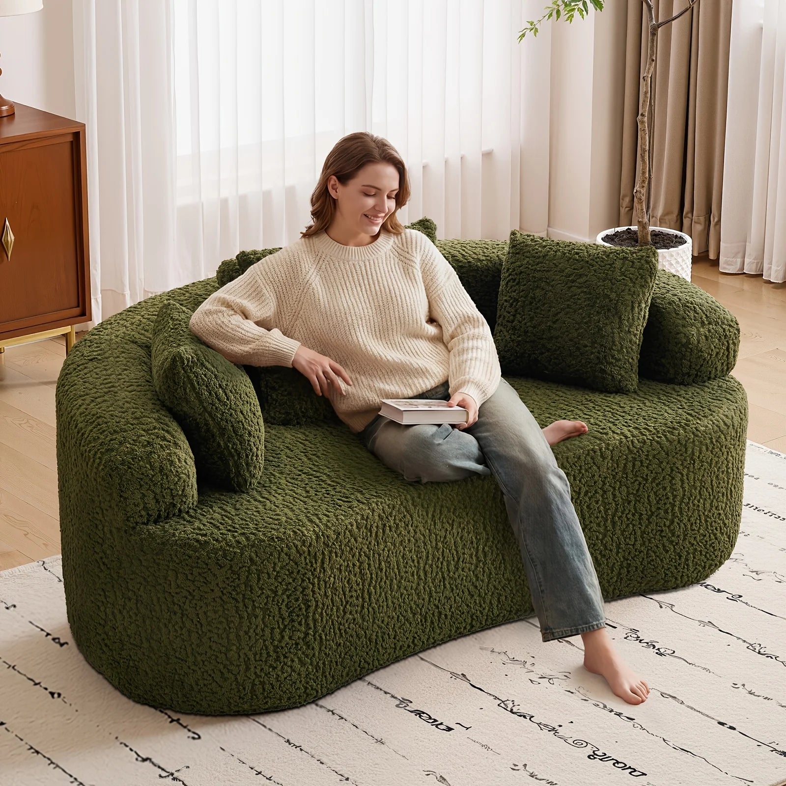 Luxurious Curved Chenille Loveseat Sofa