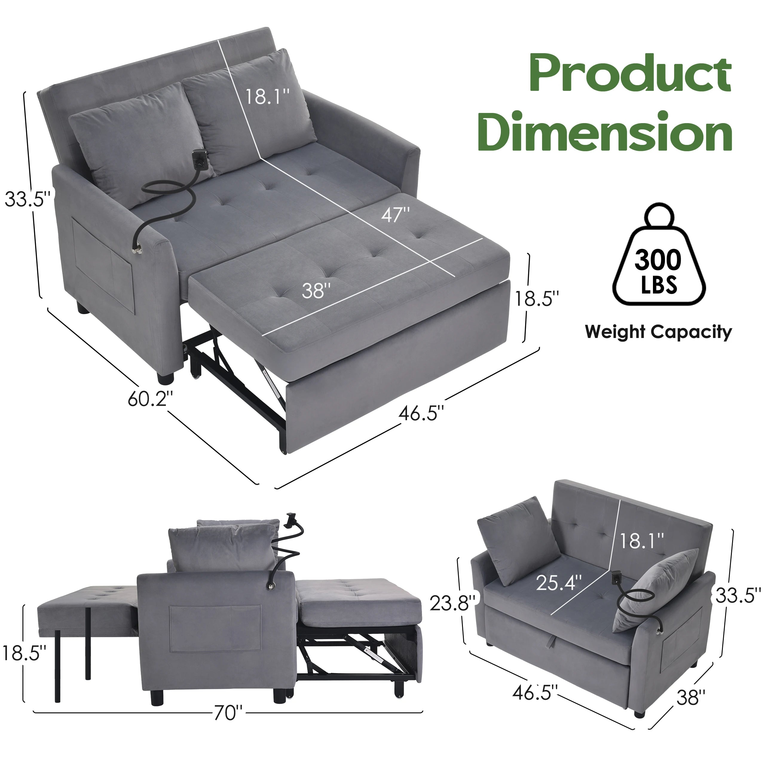 46.5" Convertible Sleeper Loveseat