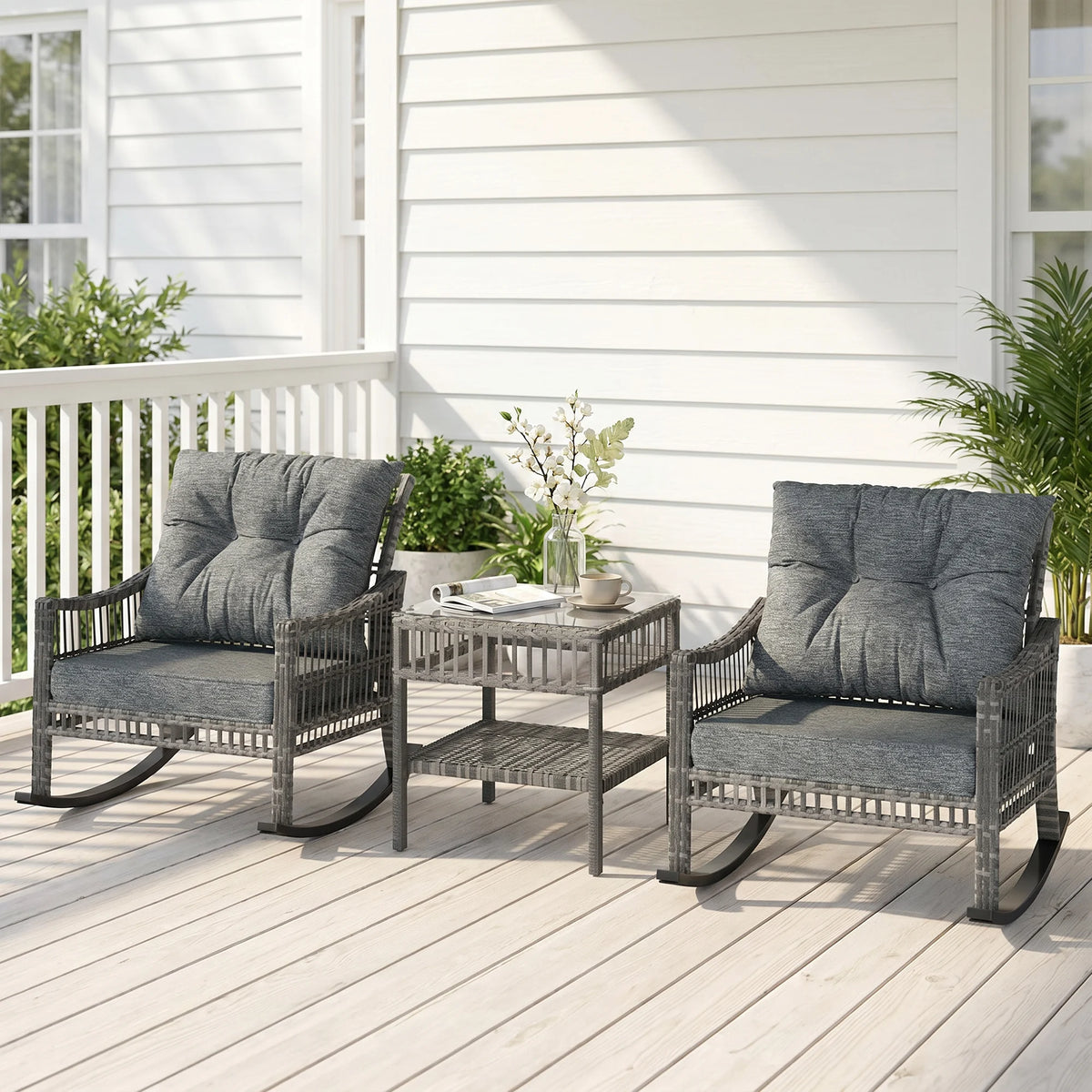 PE Rattan Rocking Set