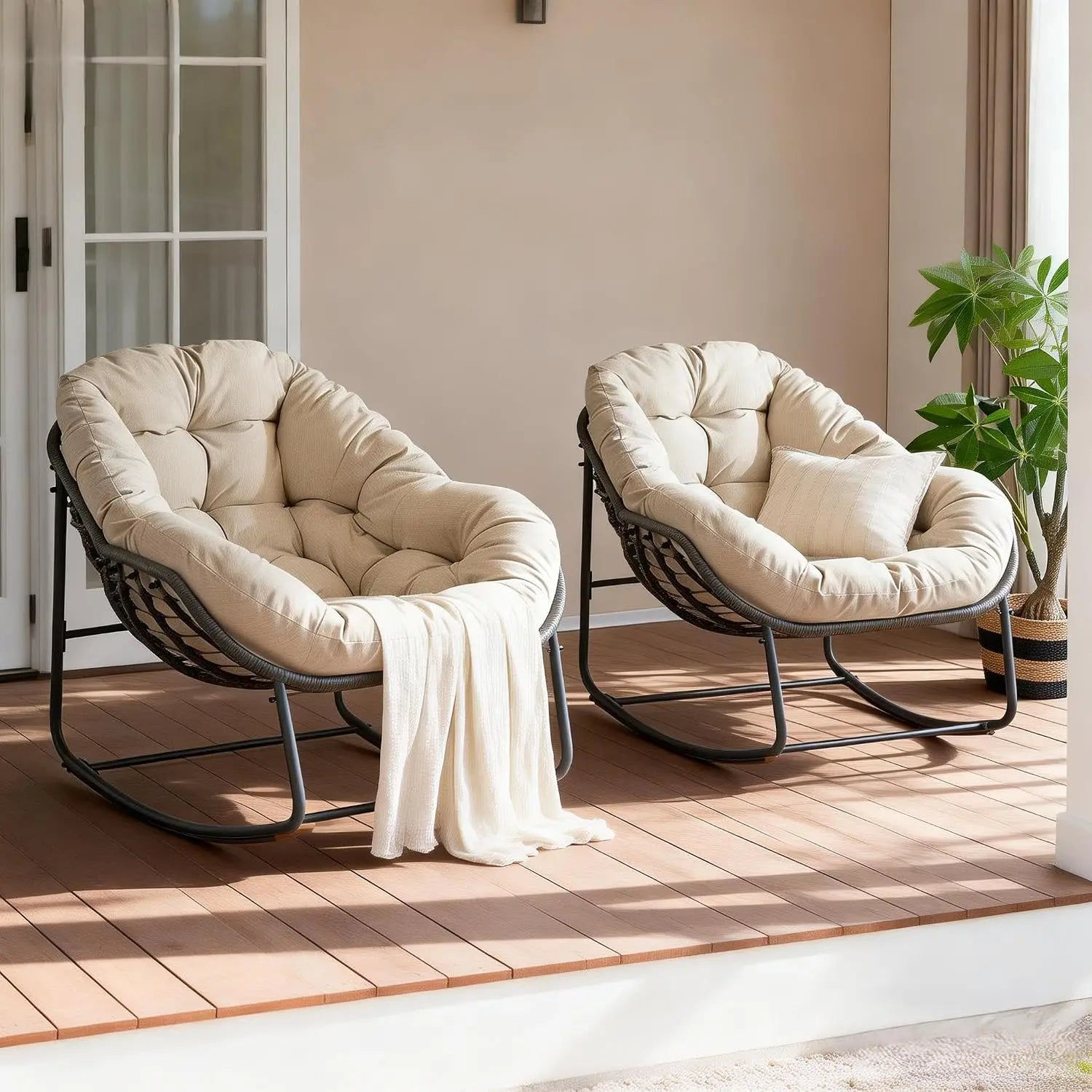 Oversized Papasan Rocking Chair Set