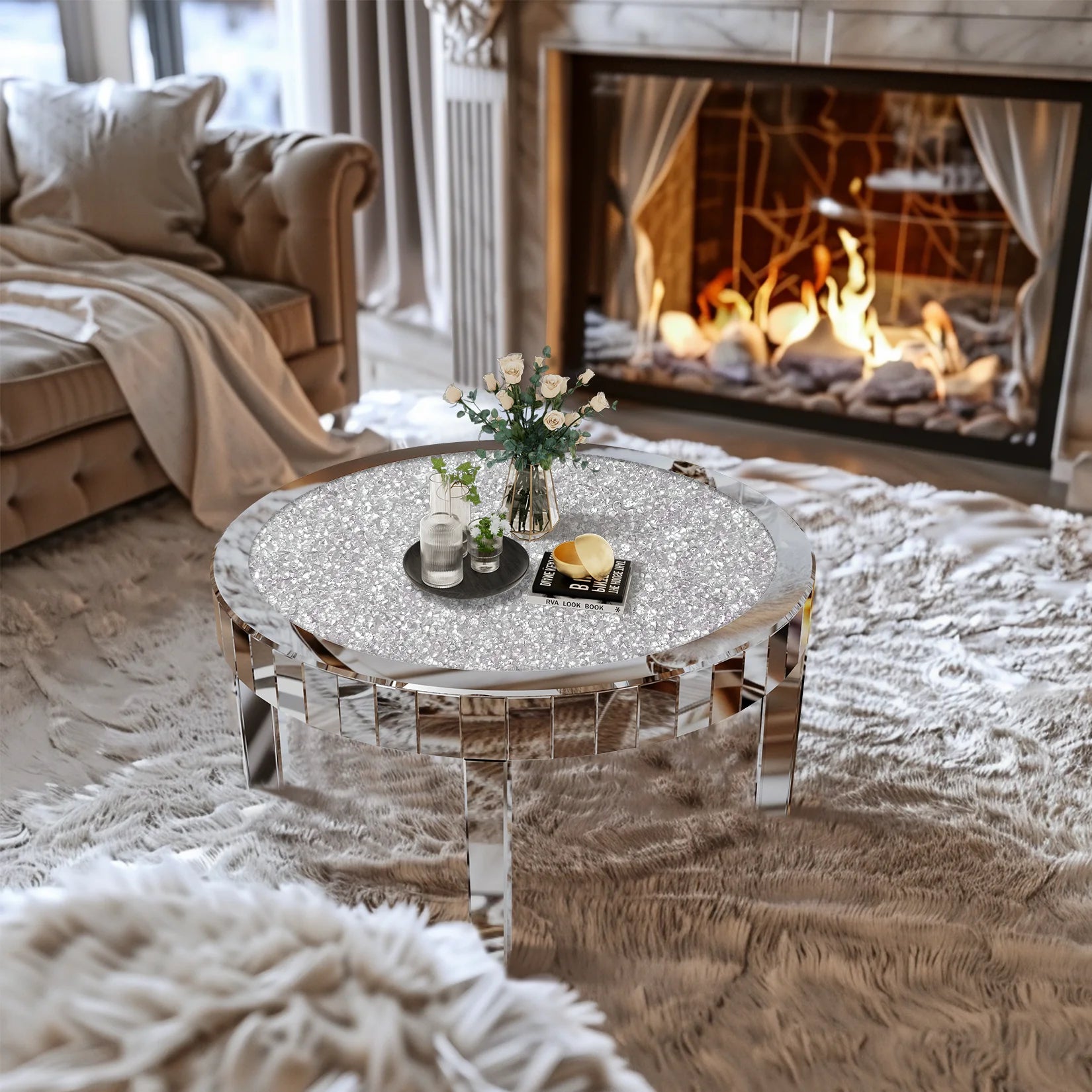 Crushed Diamond Mirrored Table
