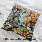 Embroidered Bird Floral Pillow Cover