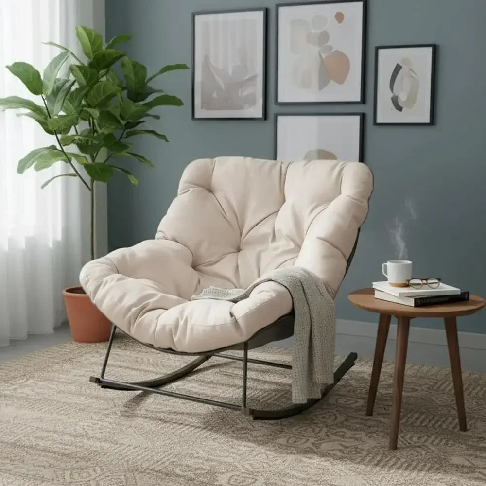 Beige Egg-Shaped Papasan Rocker