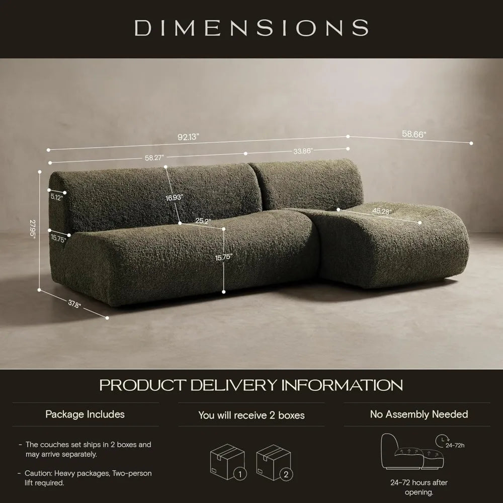 92" Green Sherpa Sectional Sofa