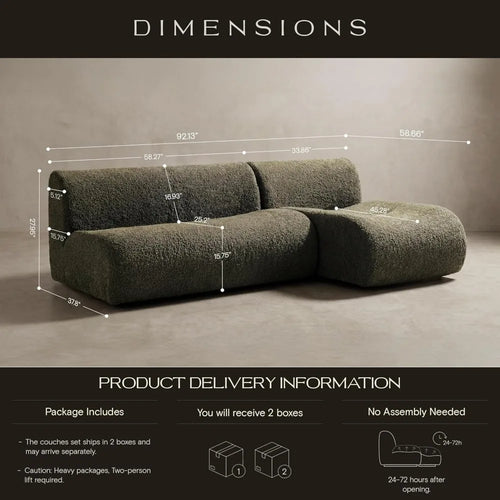 92" Green Sherpa Sectional Sofa