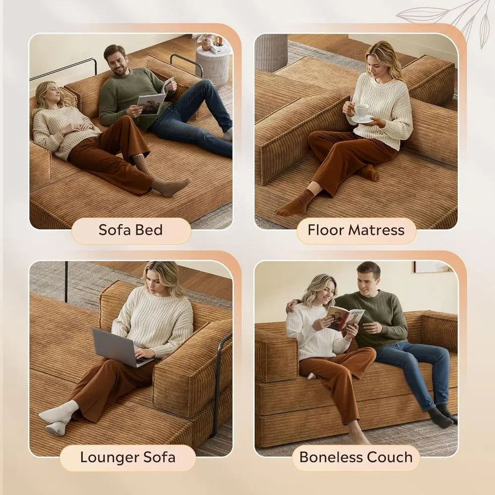Brown Corduroy Convertible Sleeper Sofa