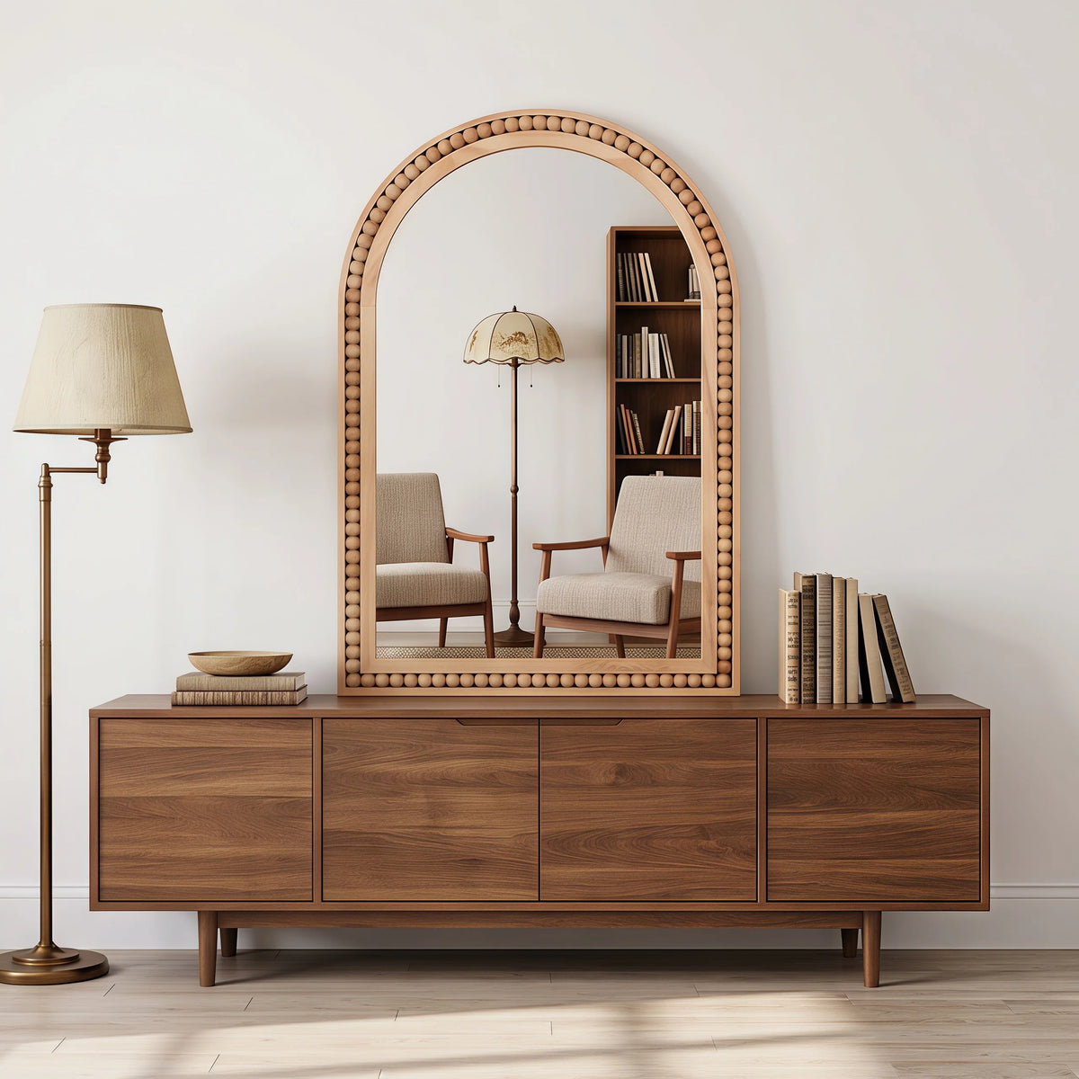 Beaded Arched Wood Mirror 24x36