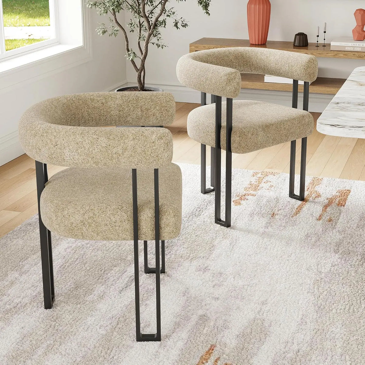Bouclé Fabric Dining Armchairs Set