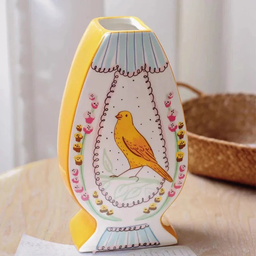 French Ceramic Bird Rose Vase