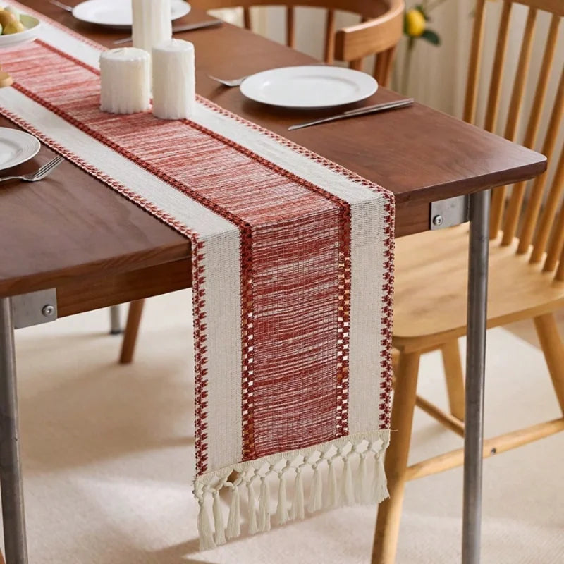 Striped Green Boho Table Runner