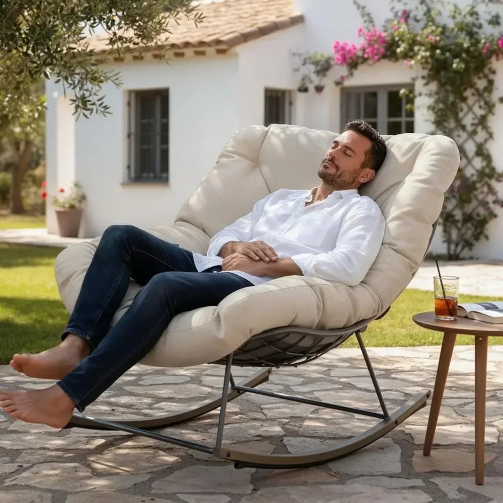 Beige Egg-Shaped Papasan Rocker