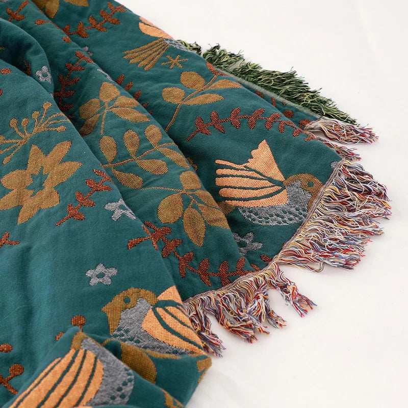 Bohemian Muslin Tassel Throw Blanket