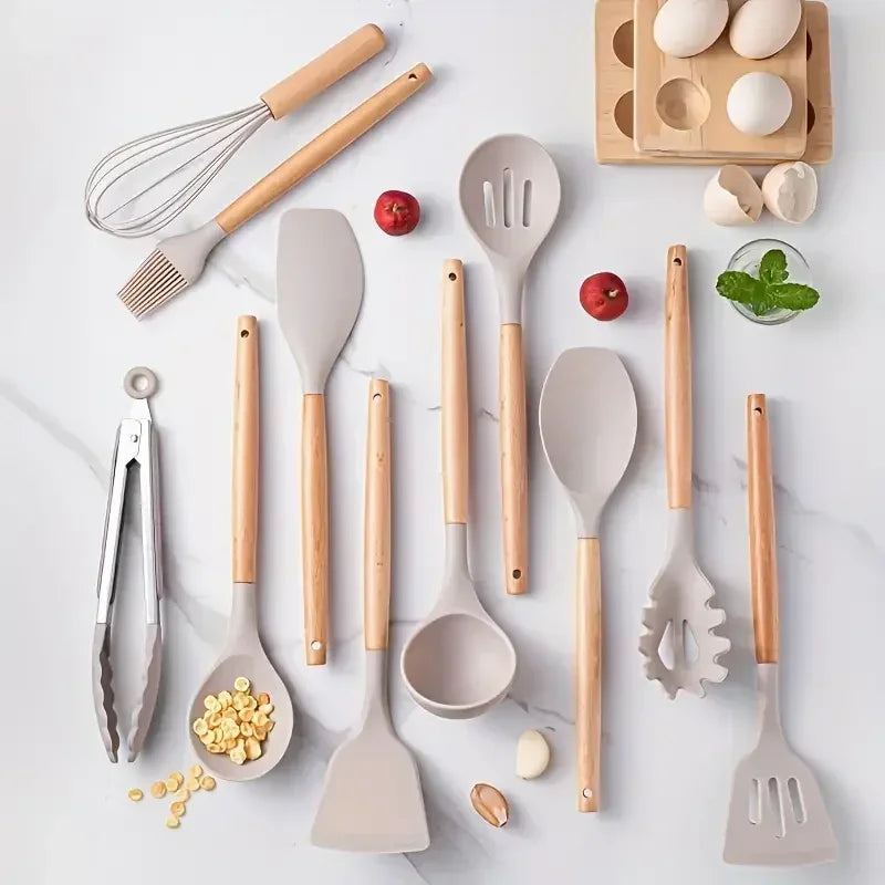 Colorful 12-Piece Wooden Handle Utensils