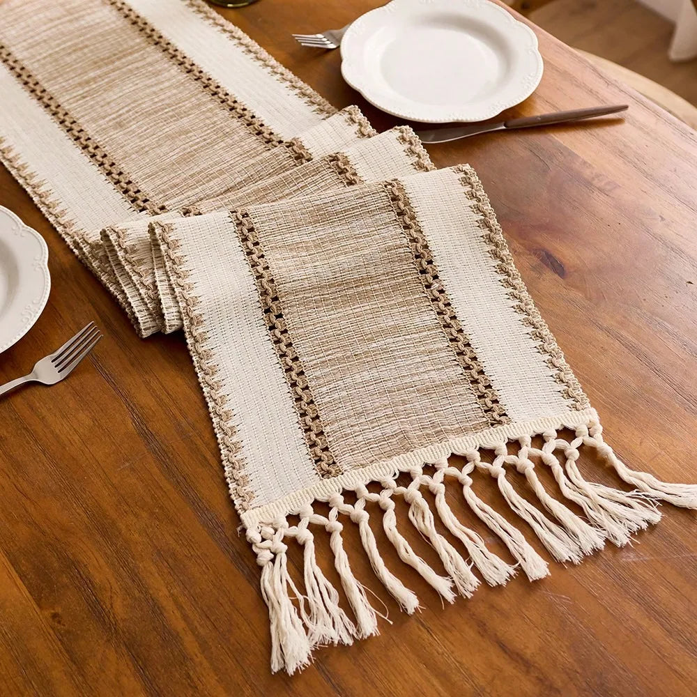 Striped Green Boho Table Runner