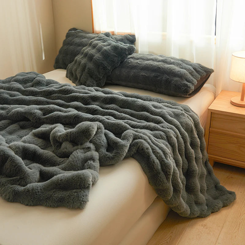 Plush Faux Rabbit Fur Blanket