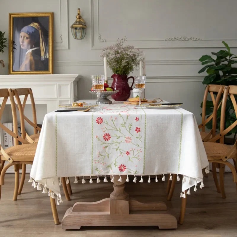 Embroidered Floral Waterproof Tablecloth