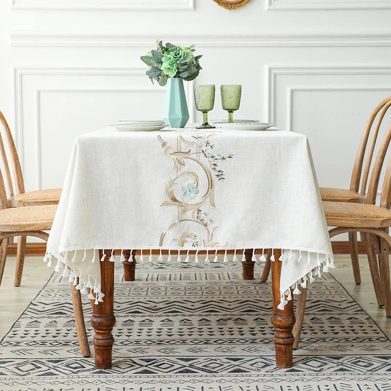 Embroidered Floral Waterproof Tablecloth