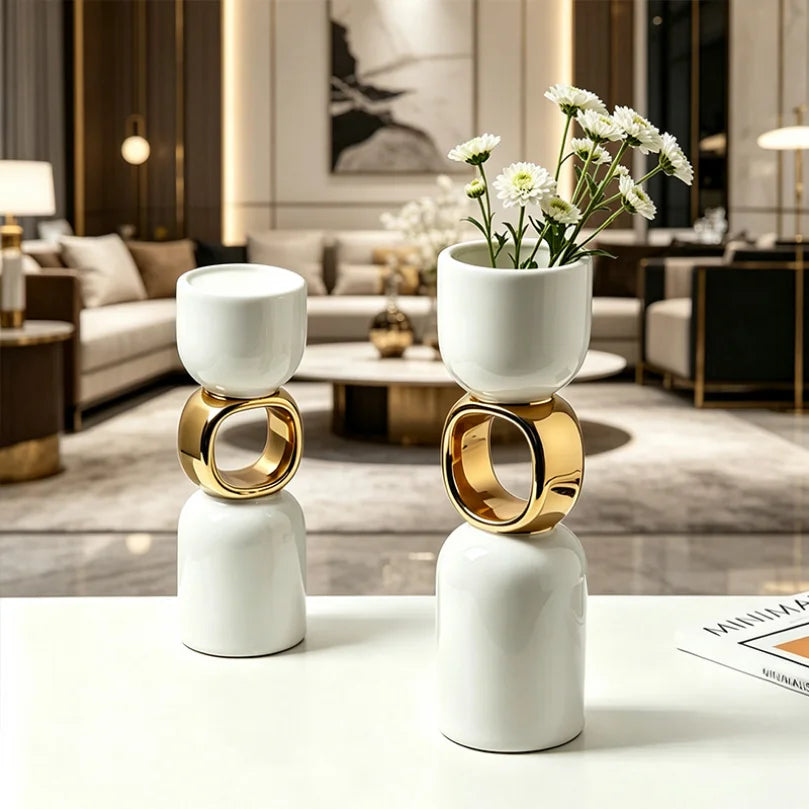 Luxury Electroplated Gold Ceramic Vase