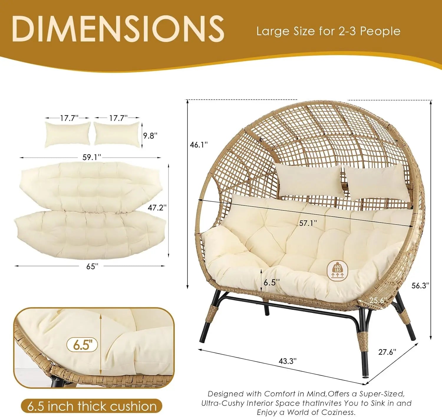 Double Egg Wicker Loveseat