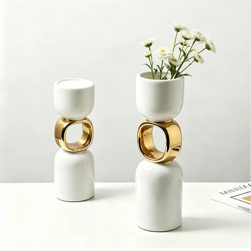 Luxury Electroplated Gold Ceramic Vase
