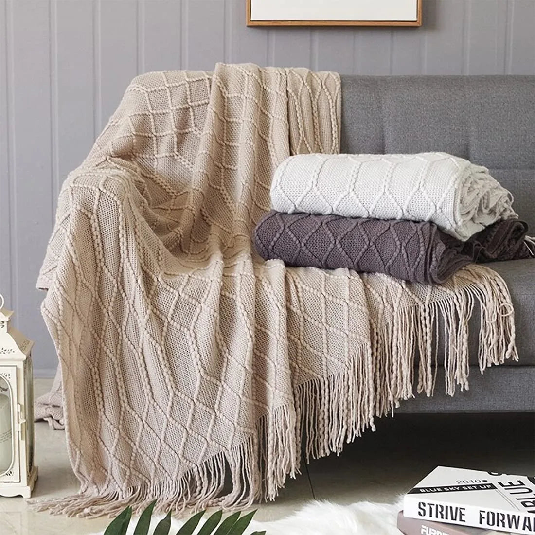 Oversized Boho Knit Throw Blanket