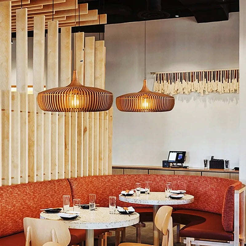 Wabi-Sabi Hollowed Wooden Pendant Light
