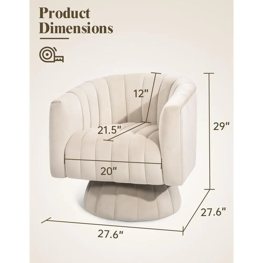 Beige Velvet Swivel Barrel Chair