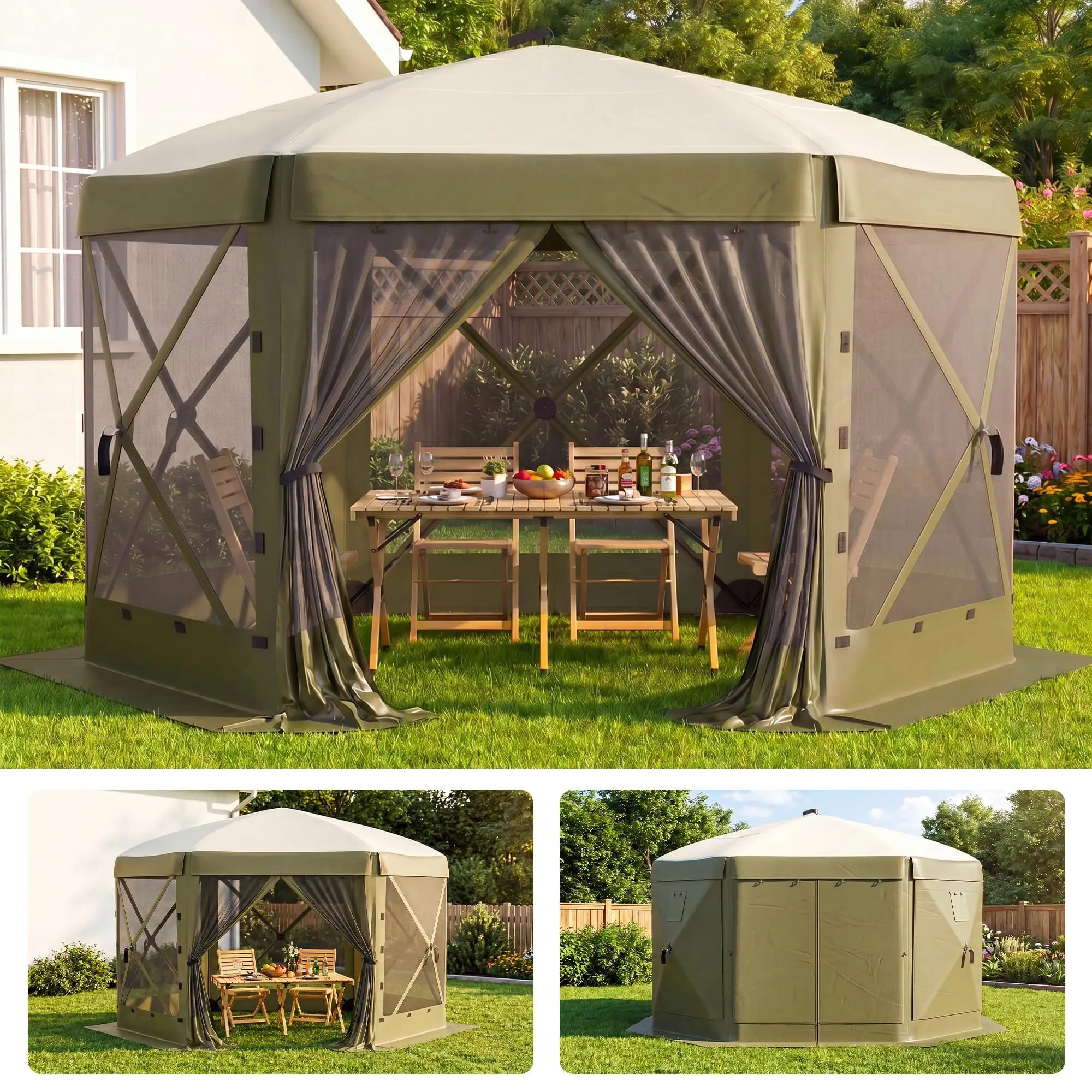 11×11 ft Pop-Up Screen Gazebo with Removable Wind Walls