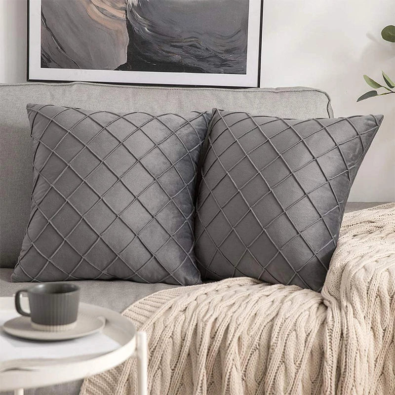 Dark Gray Velvet Plaid Cushion