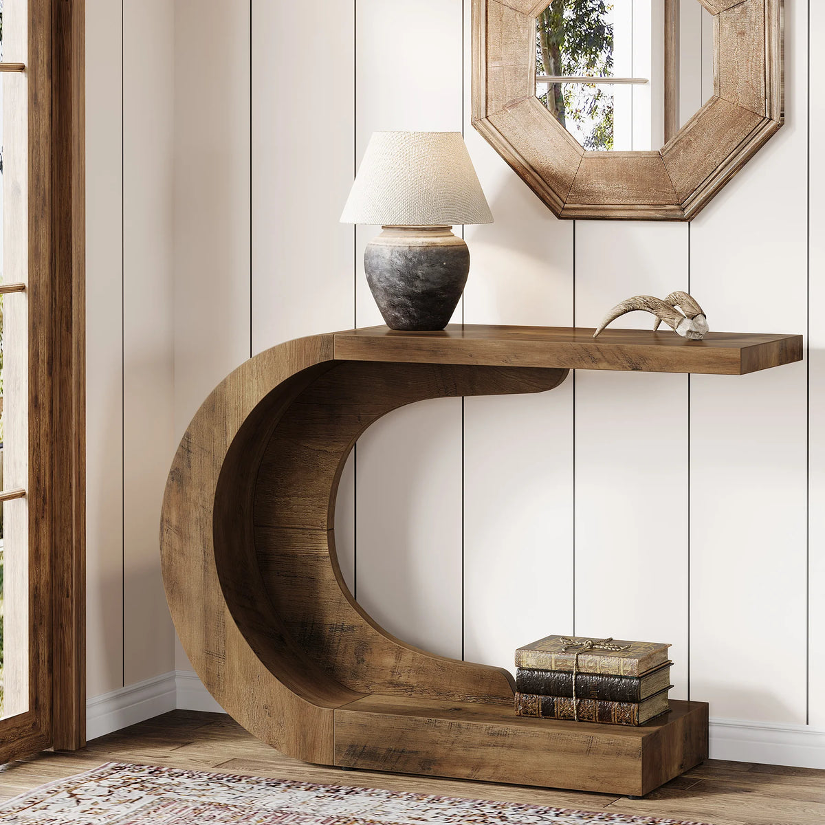 Mid-Century C-Shaped Console Table