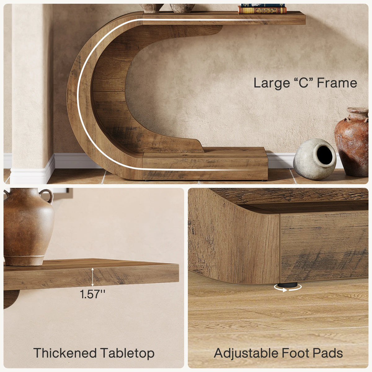 Mid-Century C-Shaped Console Table