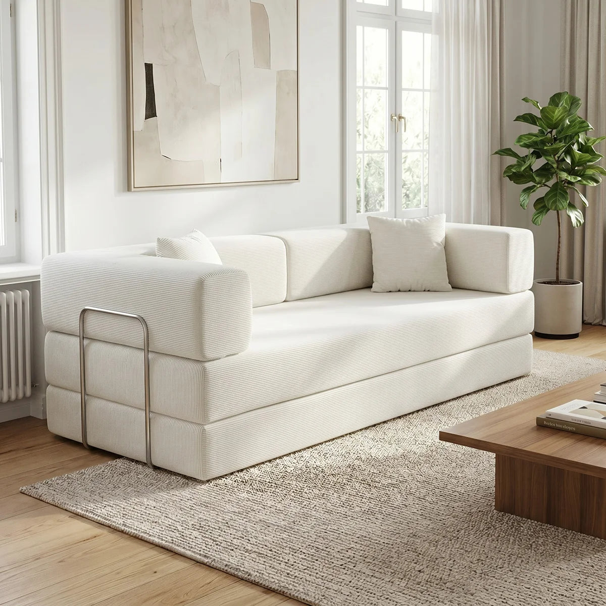 Queen-Size 4-in-1 Corduroy Futon Sleeper Sofa