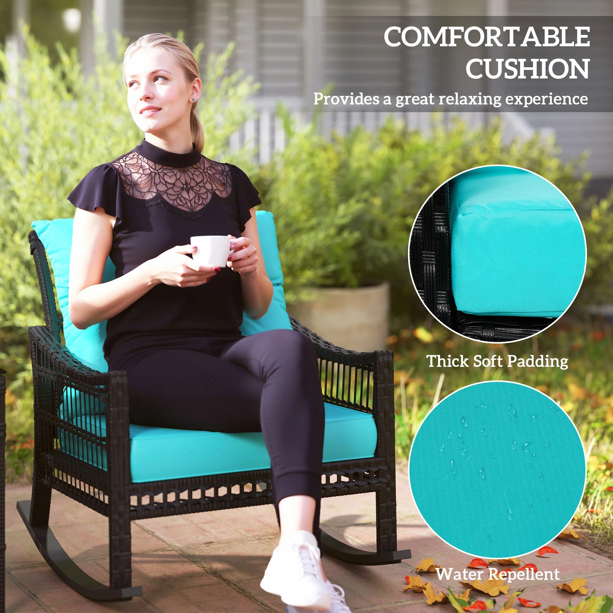 Turquoise PE Rattan Rocking Chairs