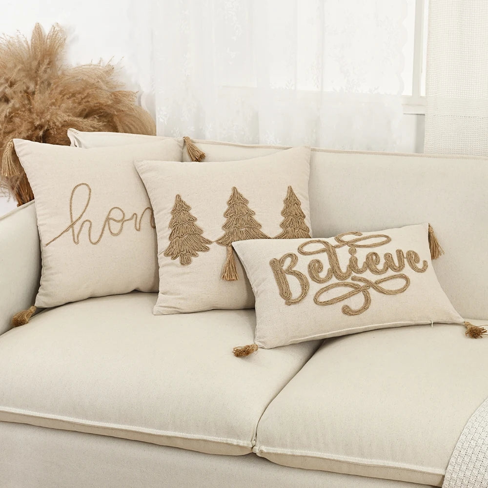 Boho Leaves Embroidered Pillowcase Cover