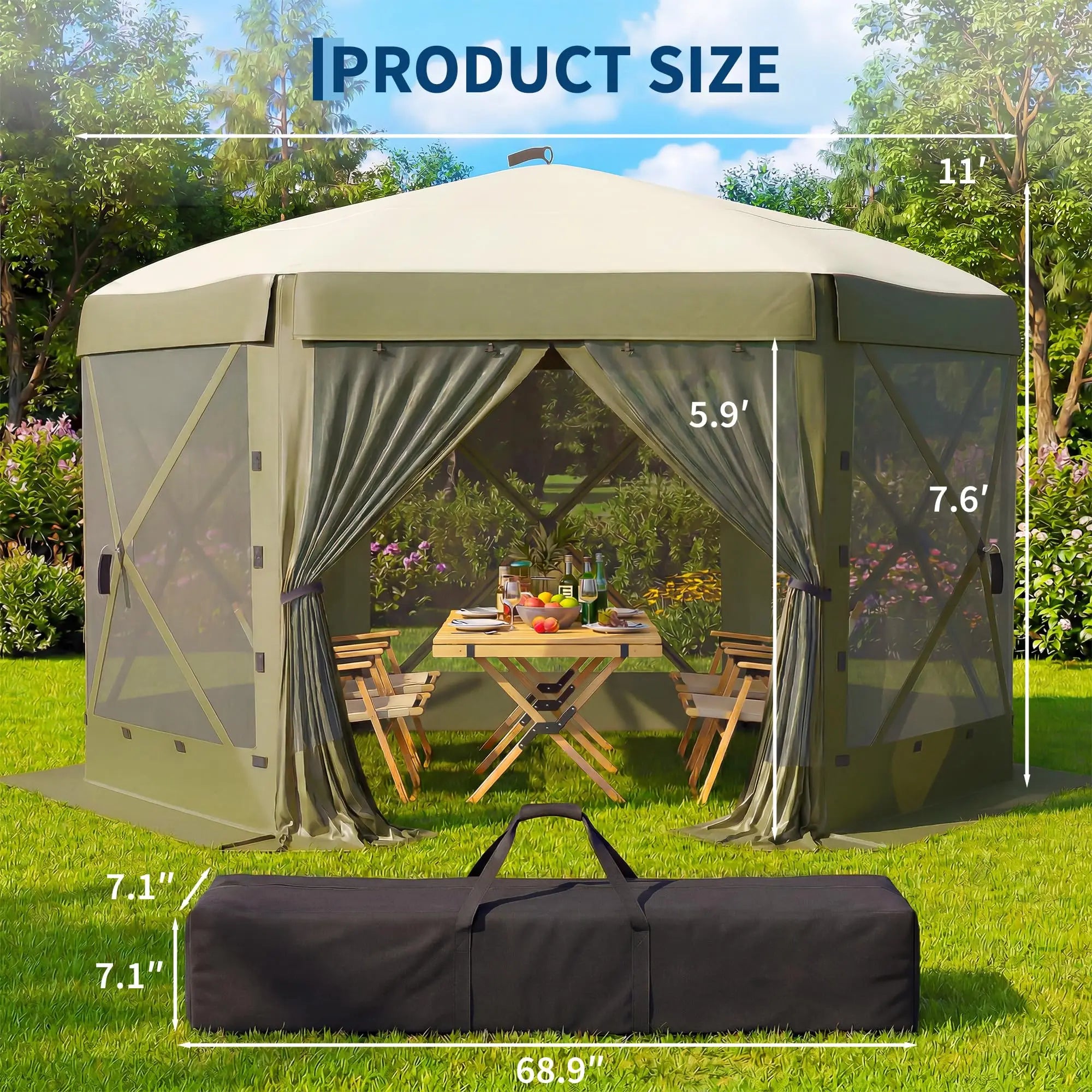 11×11 ft Pop-Up Screen Gazebo with Removable Wind Walls