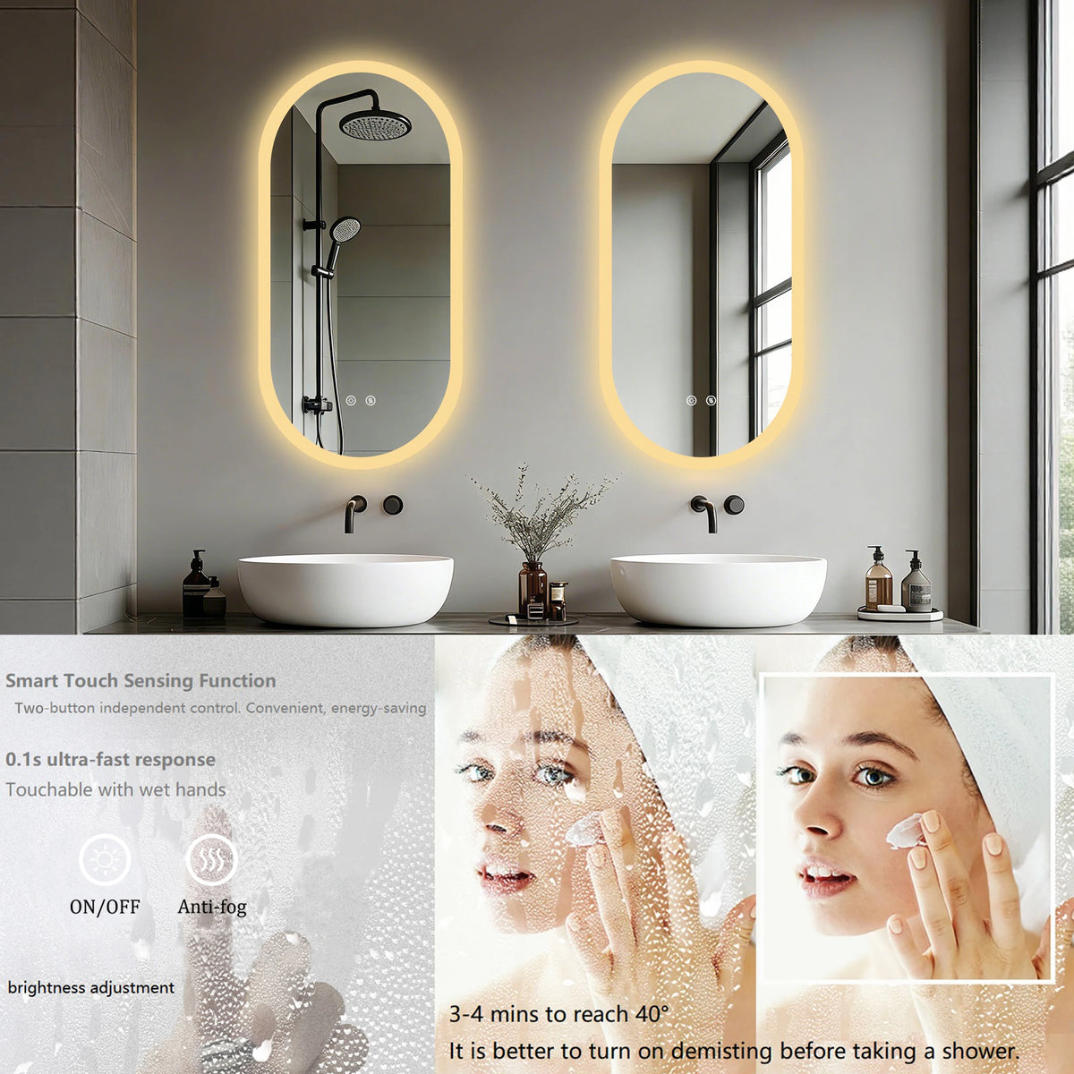 Smart Frameless Oval LED Bathroom Mirror