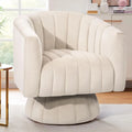 Beige Velvet Swivel Barrel Chair