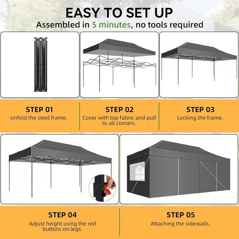 Aoxun 10×20 ft Heavy-Duty Pop-Up Canopy Tent