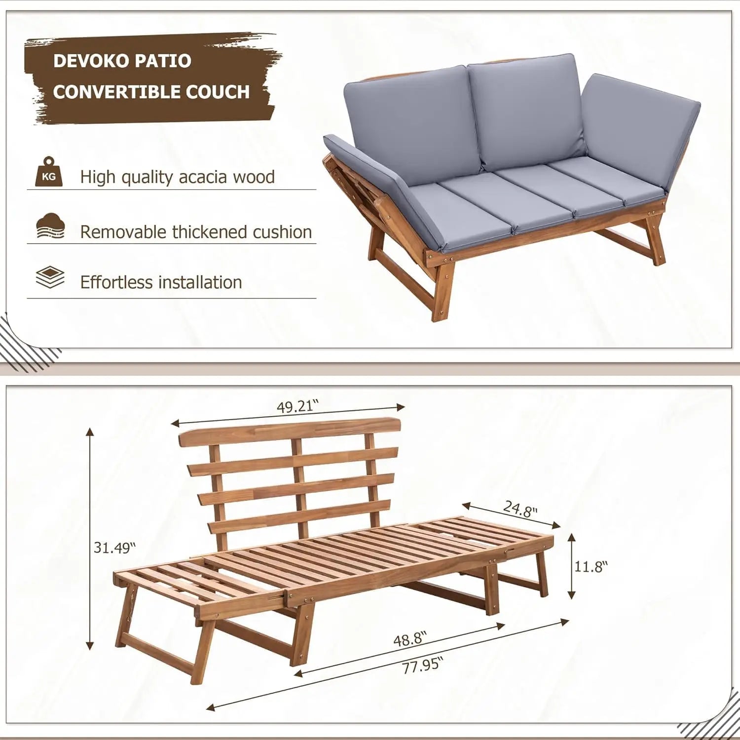 Convertible Acacia Outdoor Daybed