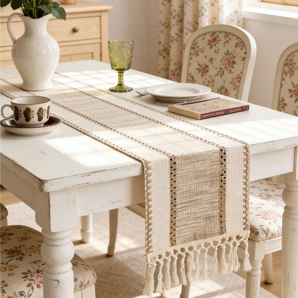 Striped Green Boho Table Runner