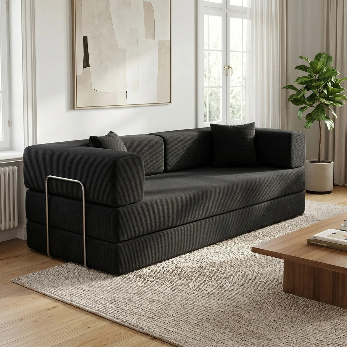 Queen-Size 4-in-1 Corduroy Futon Sleeper Sofa